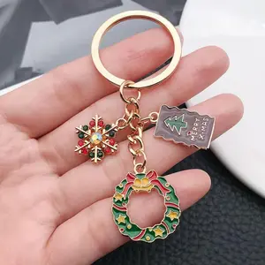 New Cartoon Christmas  Tree Flower Wreath Snowflake Hanging Ornament, Creative Christmas Gift Key Chain, Festive Holiday Accessory