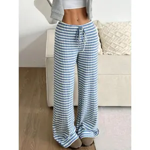 Women's Striped Print Drawstring Waist Wide Leg Pants, Casual Fashion  Comfy Trousers for Fall & Winter, Women's Pants Bottoms for Daily Wear