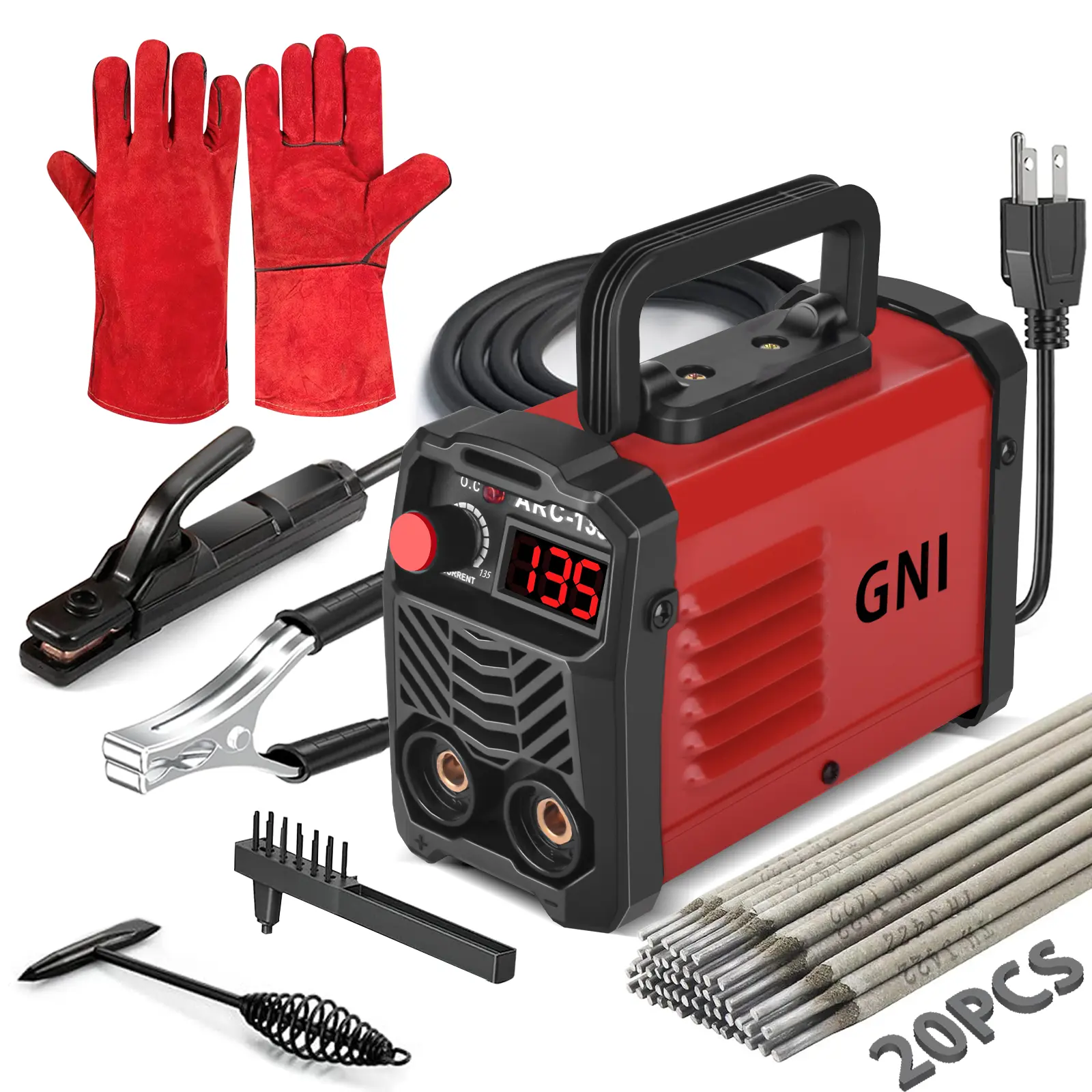 135Amp 20PCS Rods Stick Welder, Super MINI Portable Welding Machine, IGBT Inverter Welder Machine 110V with Hot Start Arc Force Anti-Stick, for 1/16"-1/8" Rod ARC Welder, 2 Chip Hammers