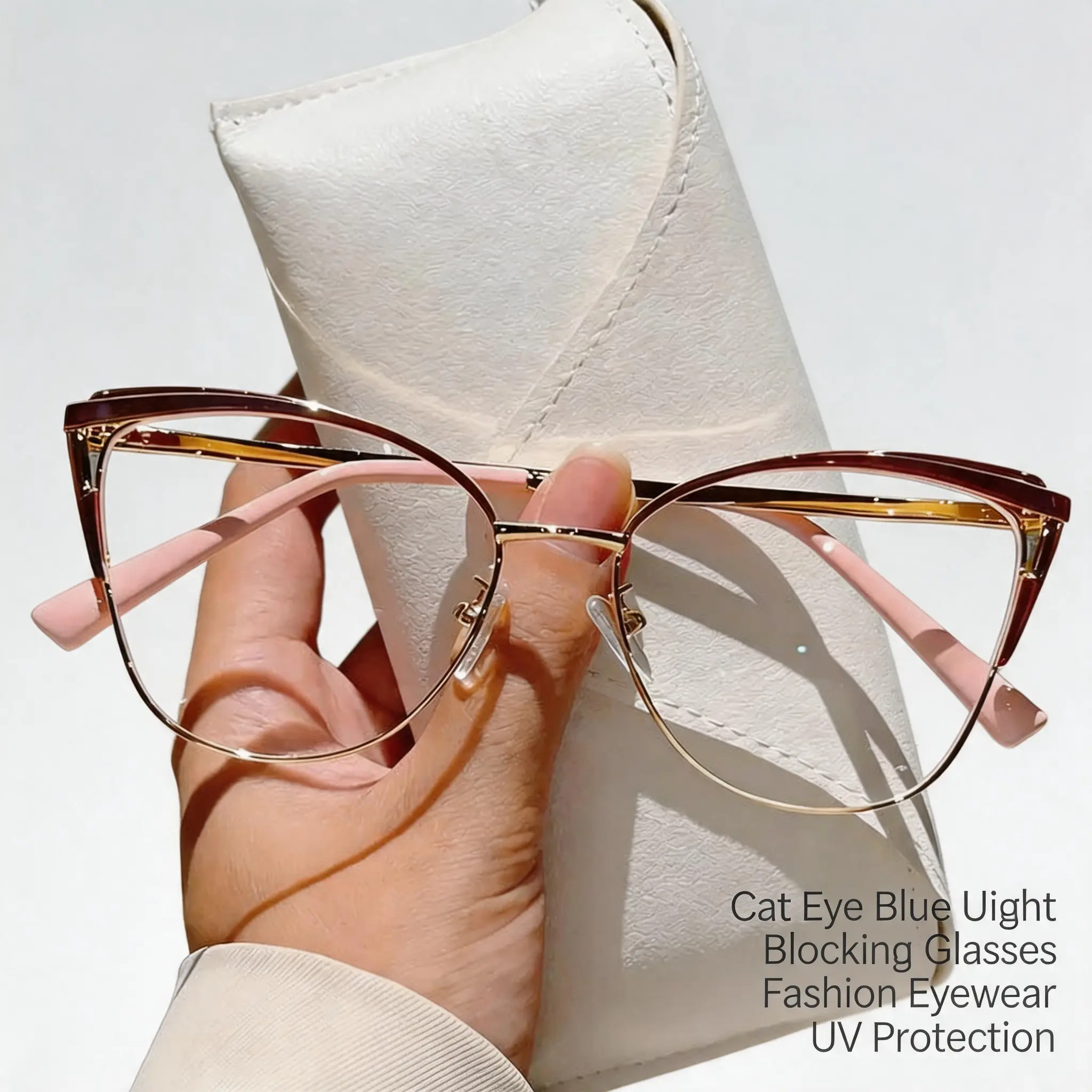 Unisex Alloy Cat Eye Metal Frame Blue Light Blocking Glasses - Plain Front, Sleek Fashion Eyewear, Lightweight Comfort, Color-True Lens, Reduces Digital Eye Strain, Ideal for Office Work, Study, Daily Screen Use, Reducing Digital Eye Strain