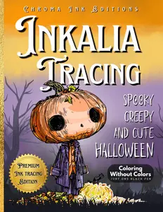 Inkalia Tracing: Spooky Creepy and Cute Halloween: A Relaxing Creepy Cute Coloring Book for Adults to Trace with Only One Black Pen