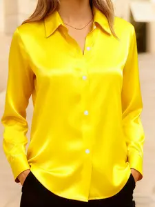 Fashion Women's Plus Size New Style Satin Solid Color Versatile Commute Long Sleeve Shirt Blouse