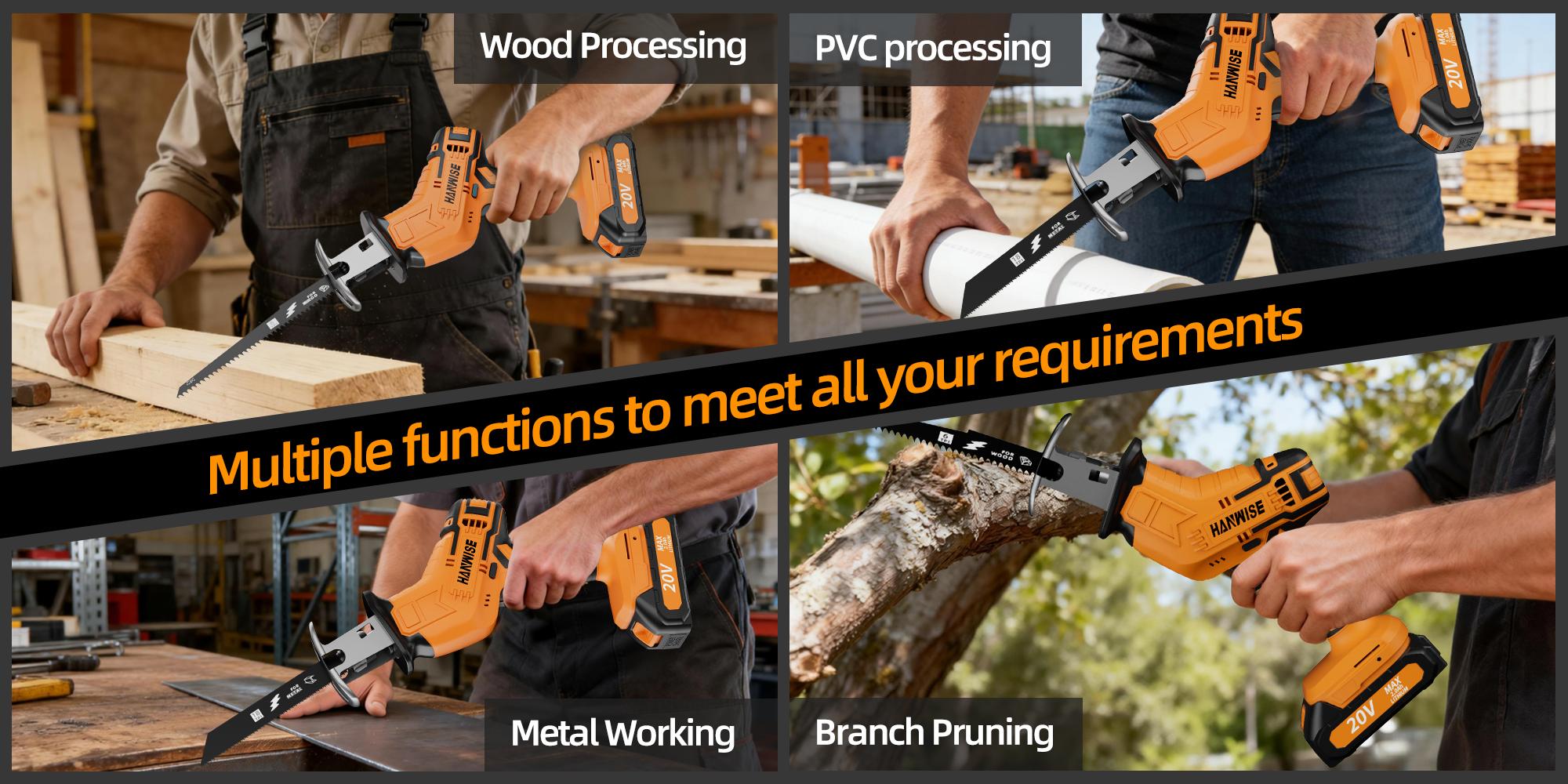 HANWISE's newly upgraded electric reciprocating saw, equipped with LED lighting and safety lock, for multi-purpose cutting, optional 1 or 2 batteries, including replaceable saw blades, discounted tool set, men's gift, Christmas gift