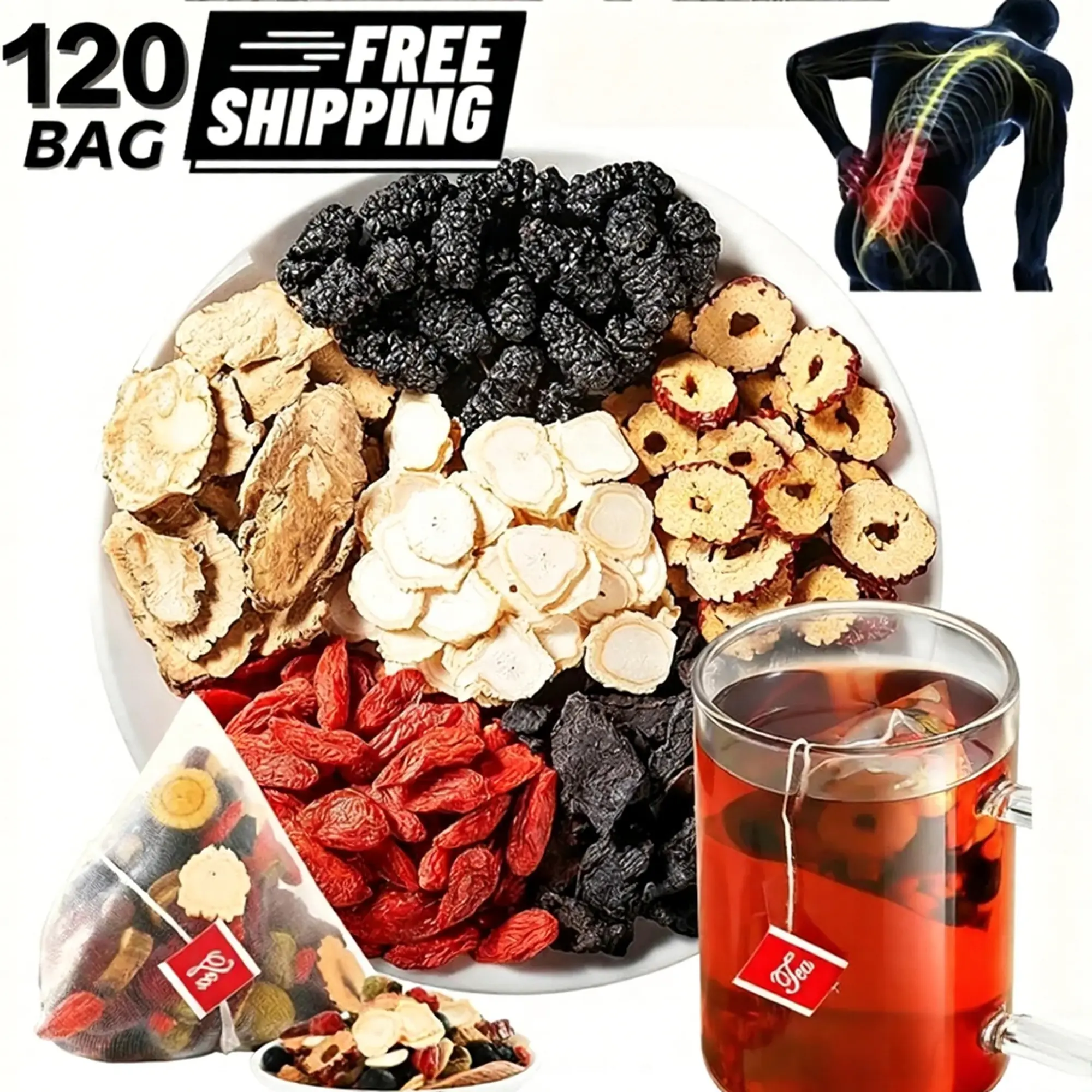 Kidney Tea Formula Ginseng Eight Treasure Tea, Ginseng Eight Treasures Tea, Organic Kidney Cleanse Tea, Traditional Healthy Kidney Cleansing Tea for Daily Wellness