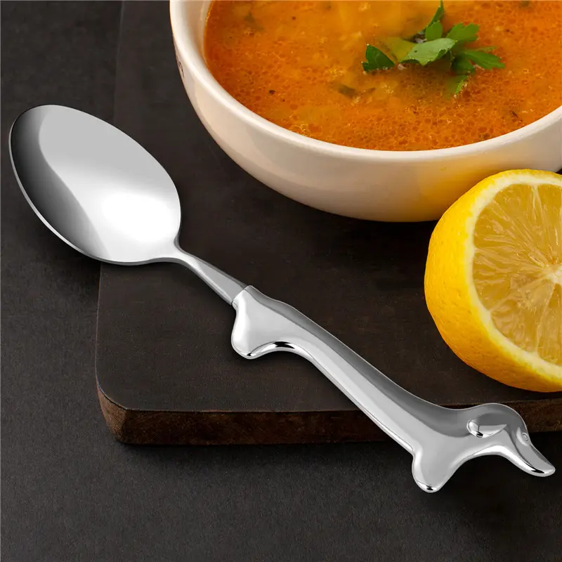 Stainless Steel Sausage Dog Spoon, Long Handle Soup Spoon, Western Dining Utensil, Kitchen & Restaurant Use, Durable and Stylish Design, Creative Tableware Unique Cutlery Kitchen Decor Gift,