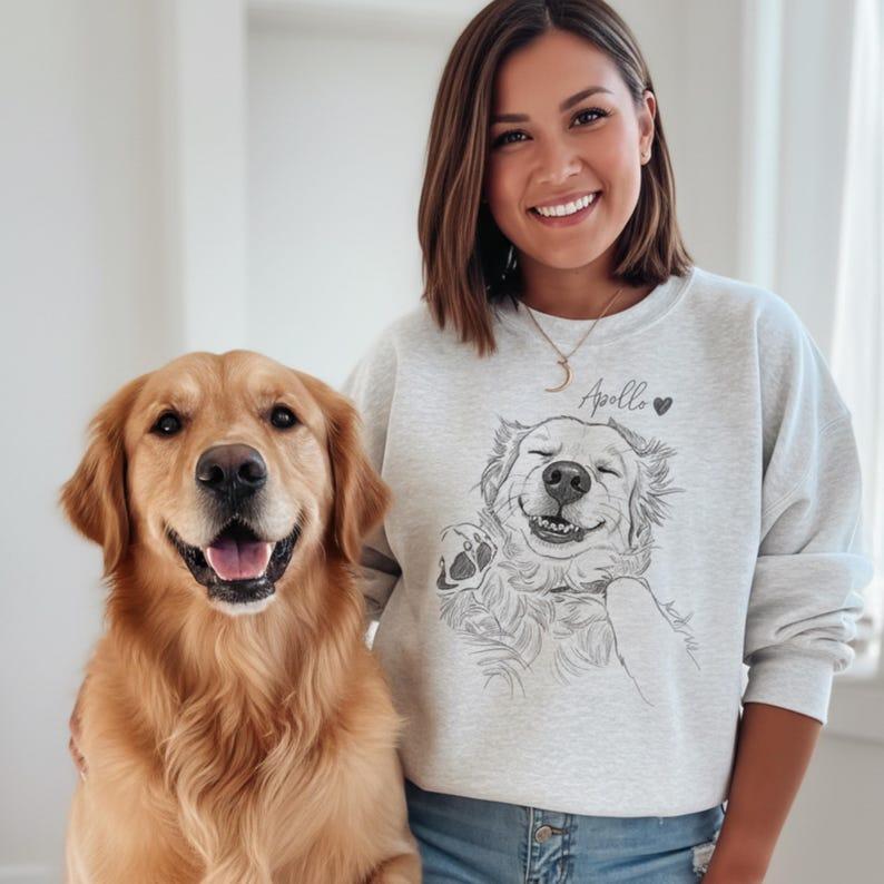 OneOfOne - Custom Dog Photo Sweatshirt, Dog Owner Xmas Gift, Personalized Pet Portrait from Photo, Custom Dog Cat Drawing Shirt, Pet Memorial Gift