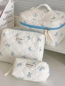 Bow Print Makeup Bag Set,Travel CosmeticStorage Bag,Zipper Makeup Organizer PouchVersatile Storage Everyday Bags Great forSkincare,Lotion,Stationery, Outing, MakeupBags,Fal Freshness Quilted Makeup Pouch,Toiletry Bag, Handheld Cosmetic Pouch