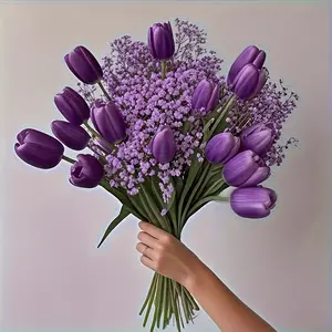 This home decor bouquet set includes 20 purple baby's breath flowers and 10 purple tulips, suitable for both indoor and outdoor arrangements. Perfect for decorating homes, gardens, patios, living rooms, offices, and more. - Floral accessories