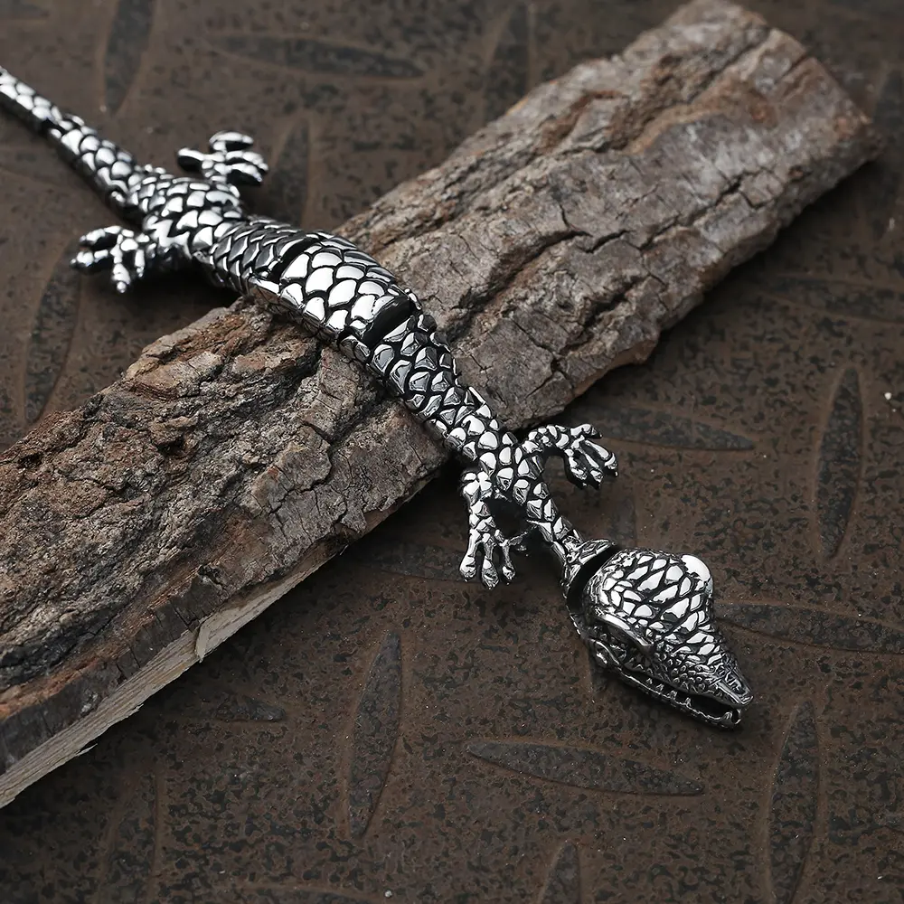 GTHIC Lizard Stainless Steel Animal Bracelet for Men Fashion Accessory Daily Wear