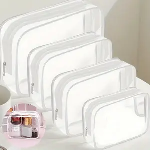 4 Pieces Clear Pouch Clear Make Up Bag for Women Men Plastic Cosmetic Bags With Zipper PVC Waterproof Makeup Bag Travel Toiletry Bag Organizer for Travel Vacation Bathroom Organizing Gifts