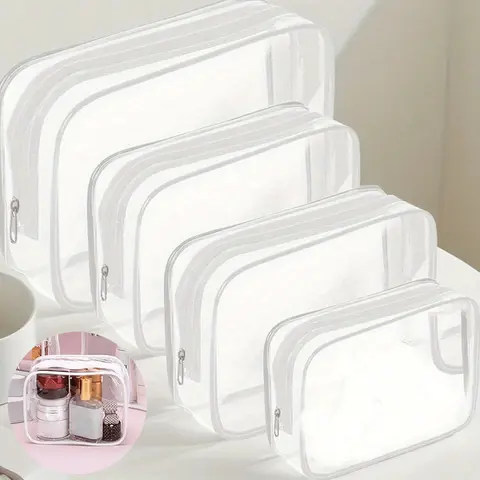 Women's 4-Pouch Set Durable PVC Waterproof Makeup Storage Organizer - Zippered Toiletry Organizer, Bathroom Tidy, Resists Daily Handling, Travel Cosmetic Bag for Vacation Gifts