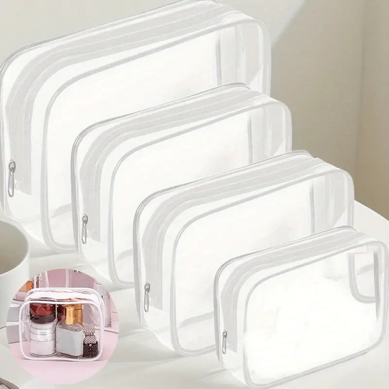 Women's 4-Pouch Set Durable PVC Waterproof Makeup Storage Organizer - Zippered Toiletry Organizer, Bathroom Tidy, Resists Daily Handling, Travel Cosmetic Bag for Vacation Gifts