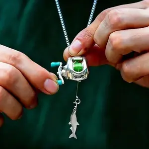 Mini Fishing Reel Necklace or Fishing Line Ring – Functional Rotating Spinning Reel Pendant Jewelry, Unique Fishing Gift for Fishermen, Anglers & Fishing Enthusiasts