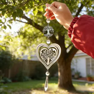 Tree of Life 3D Wind Spinner, Crystal Icicle Metal Heart Tree, Healing Romantic Hanging Ornament for Garden & Yard