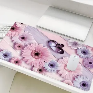 Floral Pattern Mouse Pad, Rectangle Gaming Mouse Pad, Non-slip Rubber Base Stitched Edge Desk Pad for Desk Laptop Desktop for Home Office