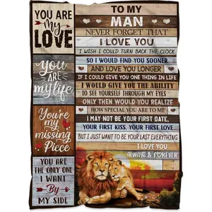 to My Man Fleece Blanket for Him, Lion Couple Ultra-Soft Blankets, Couples Lovers Blanket for Sofa Couch Bedding Travel, Anniversary Wedding Gift for Boyfriend Husband Men, Valentine's Day