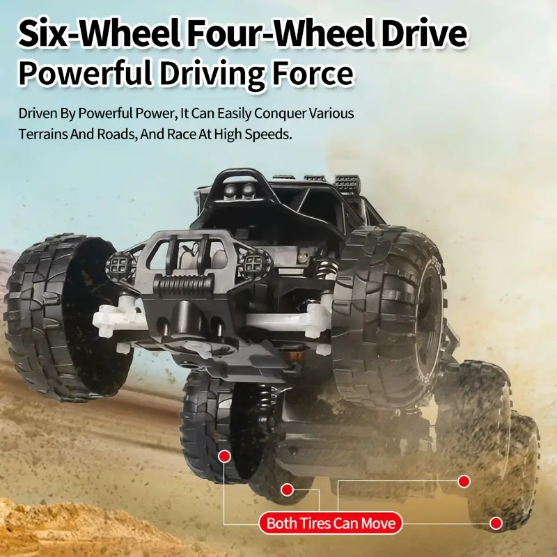 Six-wheel alloy rock climbing remote control car, four-wheel drive off-road RC toy, all-terrain high elasticity shock absorption children's day gift,