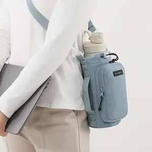 Multifunctional Nylon Water Bottle Storage Bag with Mobile Phone Pocket (Non-Food Contact), Multi-Layered Design, Adjustable Strap, Crossbody & Shoulder Carry Options, Ideal for Outdoor Travel & Hiking