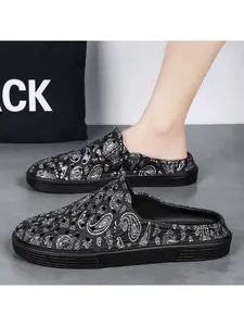 Men's Summer Street Style Casual Hole Shoes, Trendy Print Lightweight Eva Non-Slip Half Slippers, Slip On Breathable Lightweight Clogs, Slip On Mules, Perfect for Daily Wear