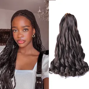 Brown Curly Braiding Hair for Black Women 16 Inch 75g/Pack Pre Stretched Braiding Hair Extensions 8 Packs Bouncy French Curls Braiding Hair