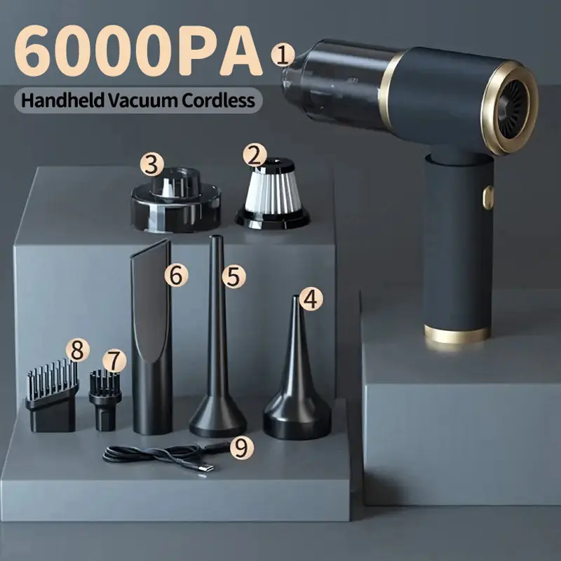 6000Pa Cordless Handheld Vacuum & Blower, Portable Car and Home Cleaner with Washable Filter and Attachments