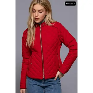 PLUS SIZE Suede Piping Detail Rib Quilted Padding Jacket