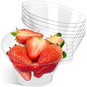6 oz Plastic Serving Bowls, 20 Pack Small Angled Snack Bowls Clear Party Buffet Appetizer Containers for Desserts, Ice Cream, Salads, Chips, Popcorn