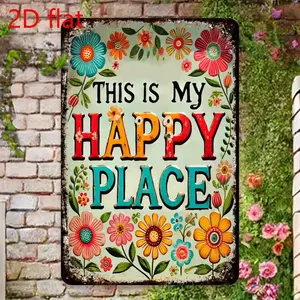 1PC 2D Flat, Door Hanging Sign, Welcome Sign This is My Happy Place Vibrant Floral and Butterfly Design, 8x 12inch Aluminum Wall Art, Suitable for Home, Garden, Yard Decoration - Durable Indoor/Outdoor Decoration, Vintage Metal Sign, Decoration Items