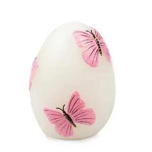CANDLE CHOICE Easter Egg Decorations Spring Home Decor Handmade Hand Painted Real Wax Battery Operated Flameless LED Candle Kids’ Room Nursery Night Light Decorative Table Lamp Centerpiece with Timer Pink Butterfly