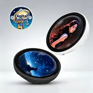 Smart digital badge 360×360 resolution touchscreen; upload Bluetooth photos/GIFs via mobile apps; USB‑C rechargeable portable wearable badge for self-expression; a stylish Father’s Day gift idea for devices.