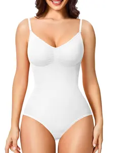 Women's Solid Color Crotch Buckle Seamless Sculpting Bodysuit, High Stretch Adjustable Shoulder Strap Tummy Control Shaper, Ladies Shapewear for All Seasons Daily Wear