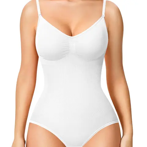Women's Solid Color Crotch Buckle Seamless Sculpting Bodysuit, High Stretch Adjustable Shoulder Strap Tummy Control Shaper, Ladies Shapewear for All Seasons Daily Wear, Faja body shaper bodysuit