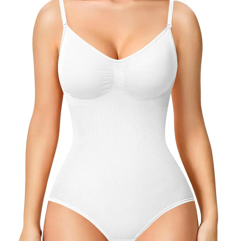 Women's Solid Color Crotch Buckle Seamless Sculpting Bodysuit, High Stretch Adjustable Shoulder Strap Tummy Control Shaper, Ladies Shapewear for All Seasons Daily Wear, Faja body shaper bodysuit