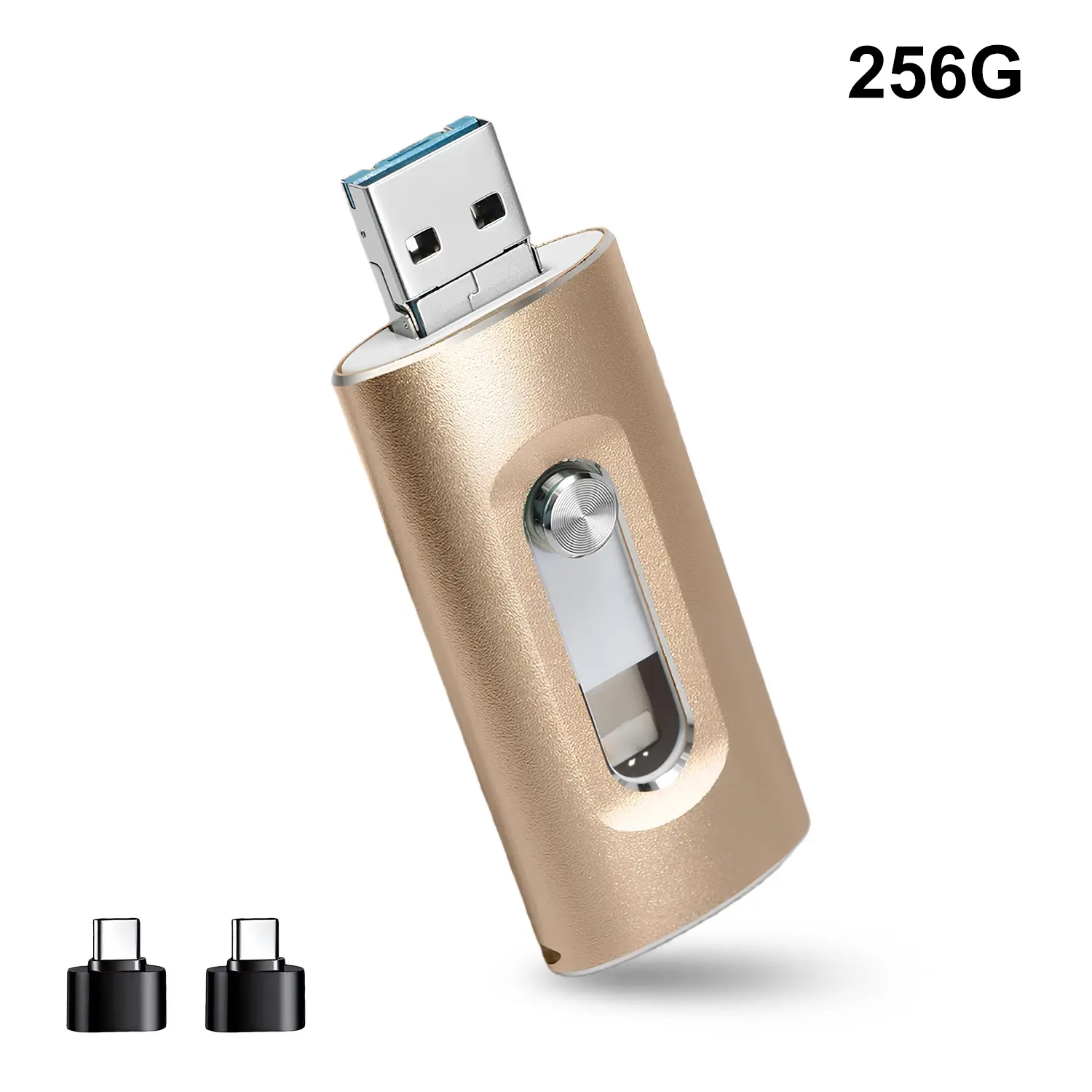 256GB Gold USB Flash Drive - External Data Thumb Drive for Memory Storage, Compatible with Phones, Android Devices, and PCs, Pcs, Phones
