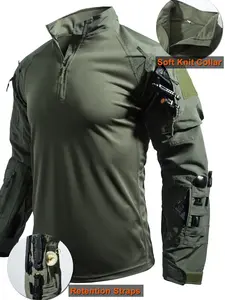 Men's Tactical Combat Shirt, Outdoor Long Sleeve Sports Training Tee, Athletic Sports Clothing, Multi-Pocket Durable Breathable Top for Paintball Game Hunting Adventure Workwear