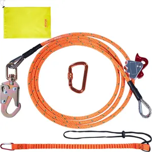 VEVOR Stainless Steel Core Arborist Flipline, 1/2" x 8' Tree Climbing Flip Line with Alloy Steel Swivel Triple Lock Snap Hook, Aluminum Alloy Carabiner, Extra Tool Lanyard for Arborists