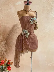 ANDRIEVA Bohemian Tropical Vacation Ruffle Tie Waist Halter Mini Beach Dress With Starfish Decor, Suitable For Spring/Summer Casual, Beach Wedding, Graduation, St. Patrick's Day, Spring Break, Easter, Music Festival,Summer Dresses For Women