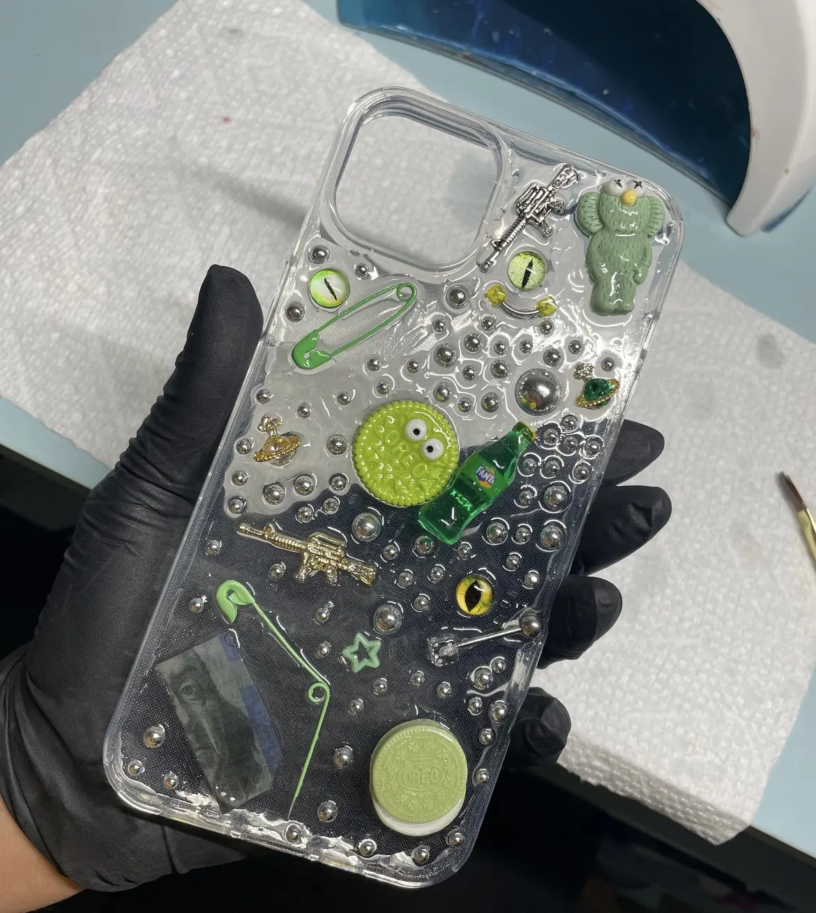 Iphone 14 Pro Max Junk case / Kaws Charms and money phone case