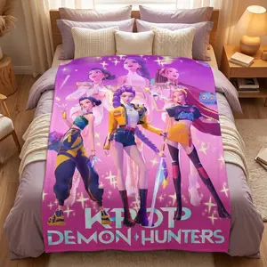 K-Pop Devil Hunter Anime Print Blanket, Soft and Comfortable Flannel Plush Blanket, Suitable for Home, Office, Camping, Sofa, Bed, Netflix Fan Gift, Warm Nap Blanket.