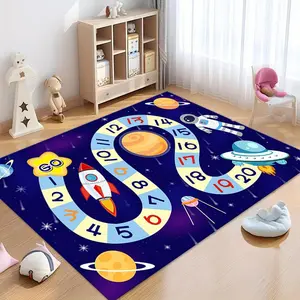 Cartoon Space Pattern Floor Mat, 1 Count Colorful Educational Non-slip Soft Floor Carpet, Decorative Area Rug for Home Living Room Bedroom, Decorative Rugs