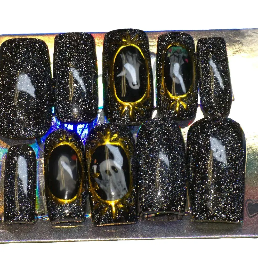 Press On Acrylic Nails - Salon-Quality Black Glitter Design for Home Manicure - Durable & Long-Lasting - Various Sizes & Shapes Available