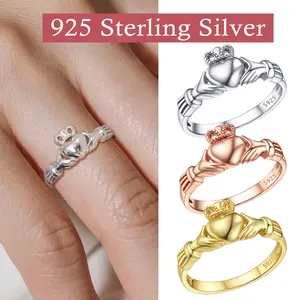 Anniversary Ring, Bestyle 925 Sterling Silver Minimalist Claddagh Promise Ring for Women, Irish Engagement Ring Jewelry Gift