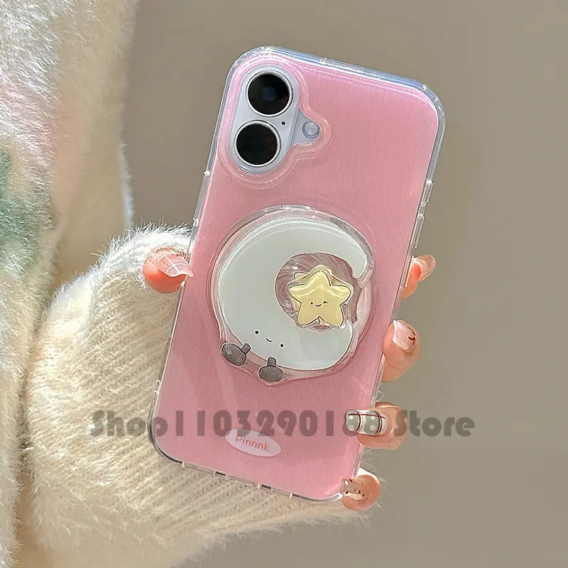 Korean Cute Cartoon Yellow Moon Star Magnetic Holder GripTok, Magsafe Phone Accessory for iPhone - Smartphone Cellphone Mount for Wireless Charge Cases, Accessories, Mobile