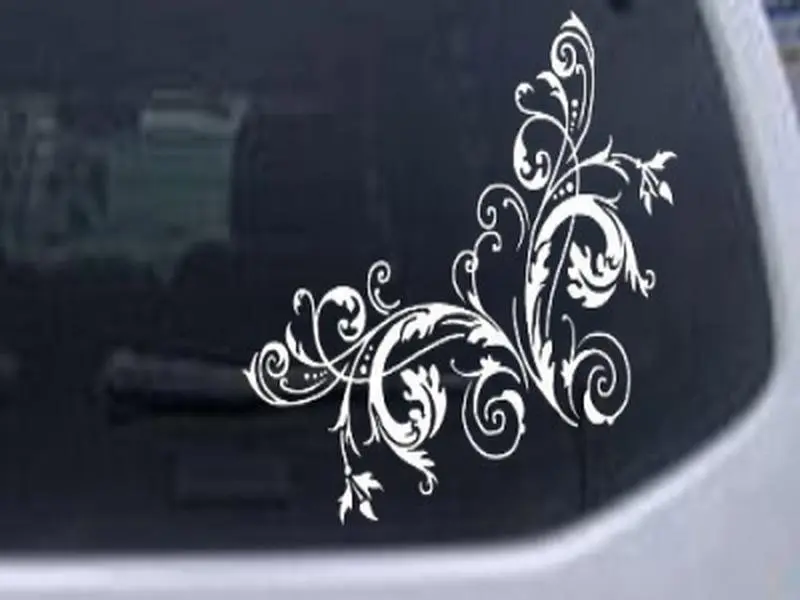Floral Vine Corner Swirl Decal Sticker - Die Cut Decal Bumper Sticker for Windows, Cars, Trucks, Laptops, Etc.