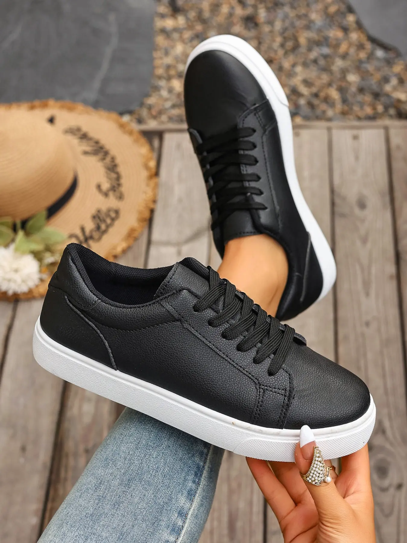 Women's Thick Sole Casual Sneakers, Spring & Fall Running Shoes, Anti-Slip Comfortable Flats, Ideal for Daily Commute, Denim, Thick Soled Sneakers, All Seasons Sneakers