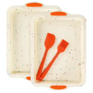 Silicone Baking Pan, 11x8 inch Nonstick Silicone Cake Molds, Set of 2 Heat Resistant Silicone Sheets for Baking Brownies, Cakes, Pie, Bread and Lasagnas (Mulit White)