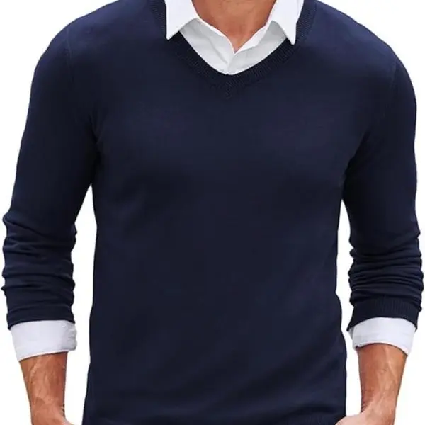 Fall Outfits Knitted Ribbed V-neck Casual Jumper Knitwear Classic Fabric Fashion Menswear Shirt Soft Sweater Office
