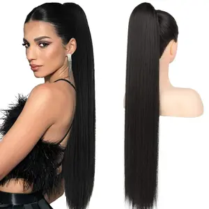 Synthetic 30inch Straight Ponytail Clip in Hair Extension Long Chip-in Drawstring Pony Tail Organic Heat Resistant