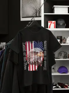 Land of the Free Eagle Unisex T-Shirt Tshirt Streetwear Summer Crewneck Top Casual with American Flag Design Home of the Brave
