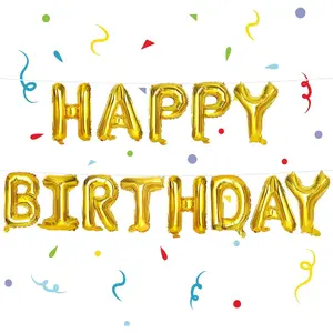 Happy Birthday Balloon, Gold Birthday Banner Mylar Foil Letters Sign Metallic Balloons for Adults Boys Girls Event Decorations Party Supplies
